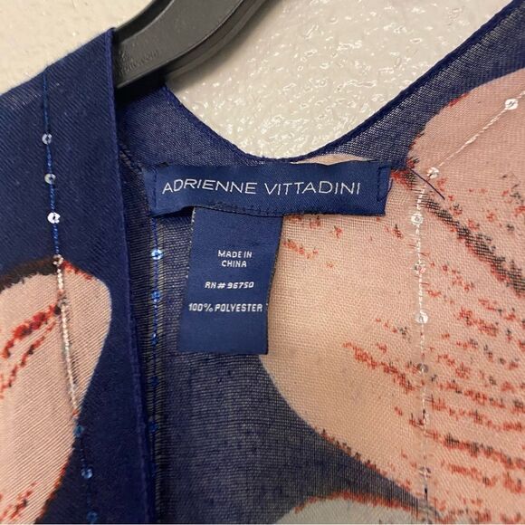 Adrienne Vittadini Lightweight semi sheer Duster Kimono blue large floral OS - Picture 7 of 9